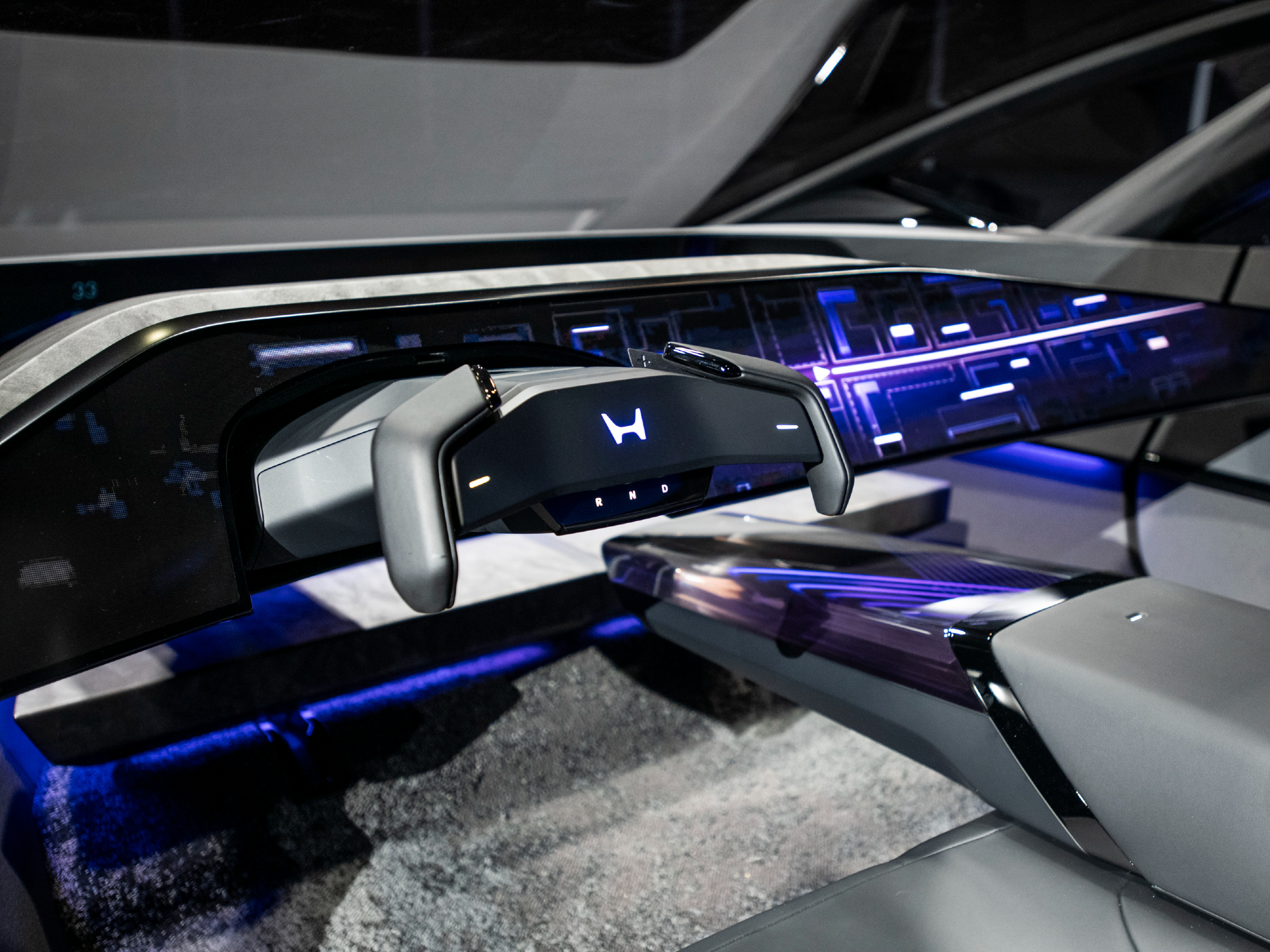 Honda 0 Saloon concept EV interior drivers seat view.