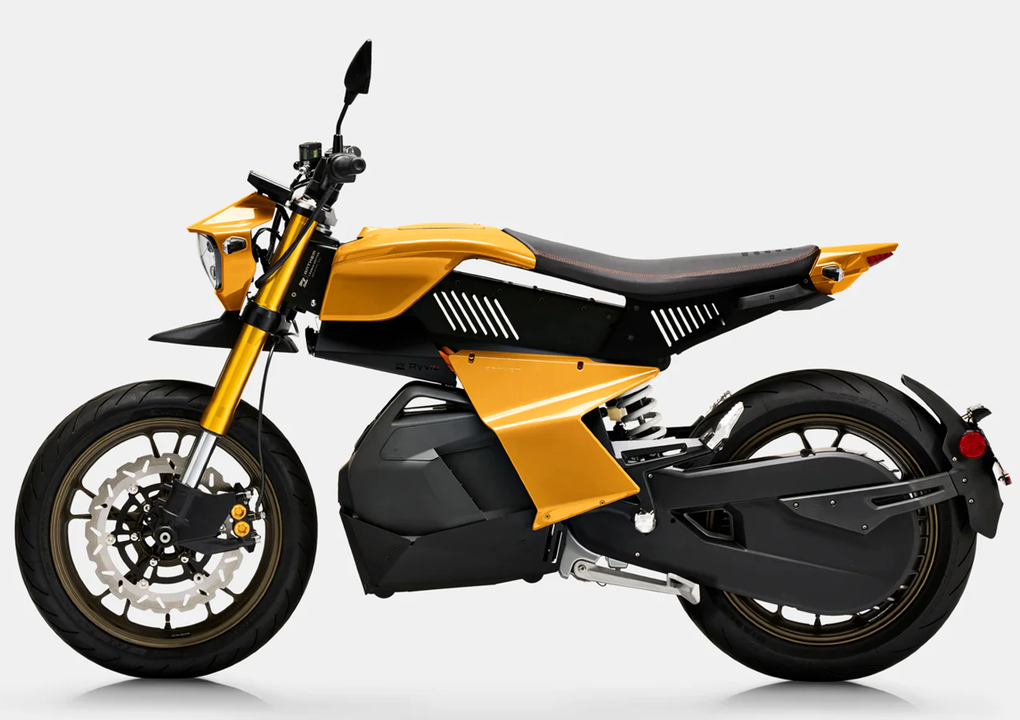 Ryvid Anthem electric motorcycle in Atomic Gold.