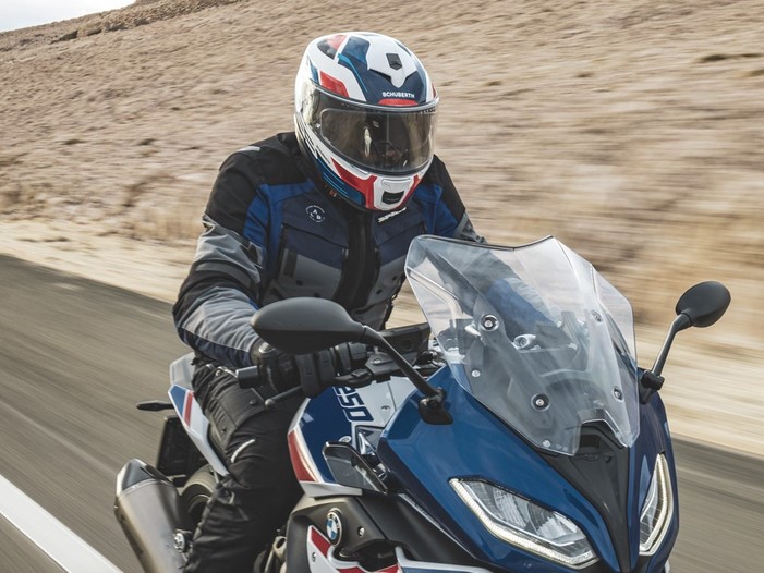 Schuberth S3 Storm motorcycle helmet worn while riding