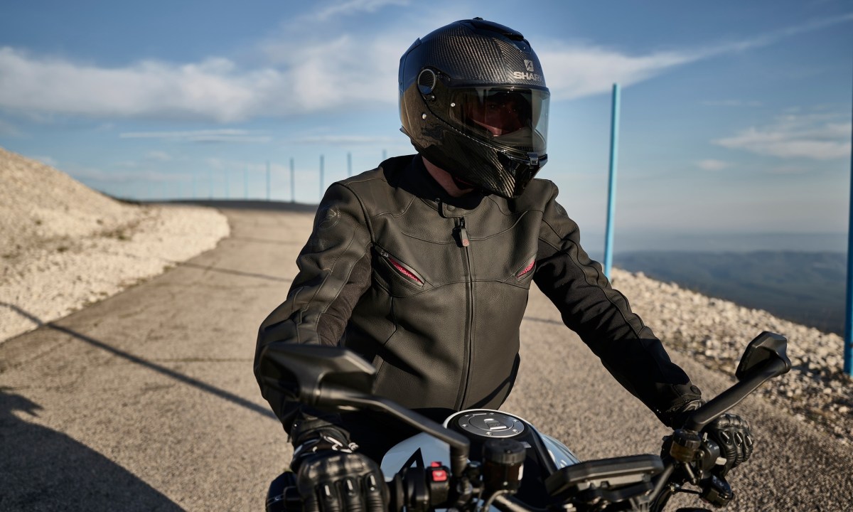 Shark motorcycle helmets on rider