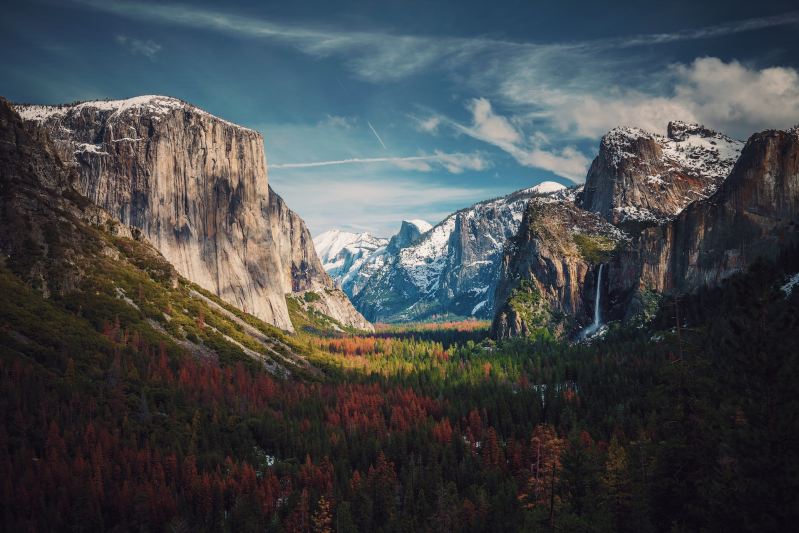 a view between a valley in Yosemite national park during February