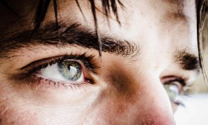 A close up of a man's eyes