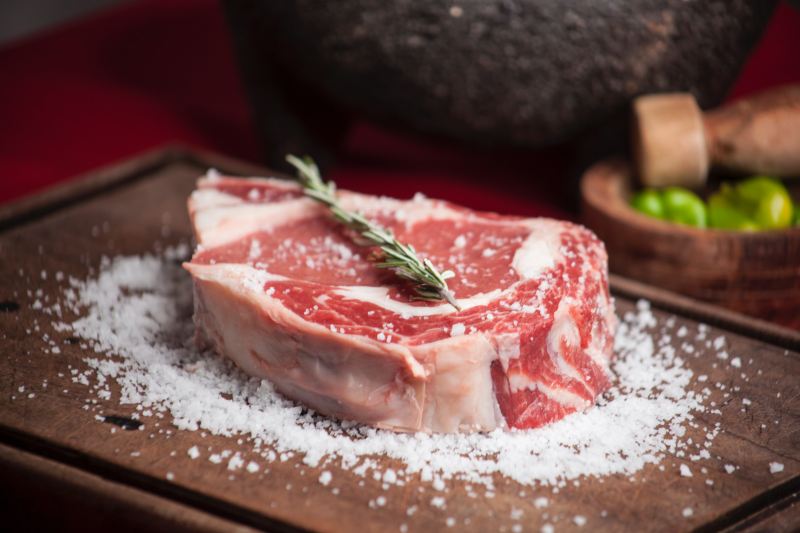 Raw steak on cutting board