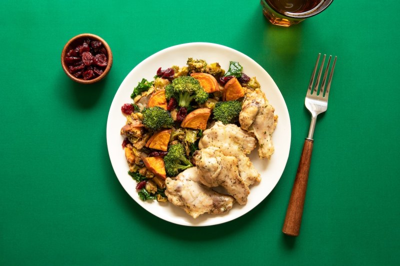 A healthy meal on green backdrop