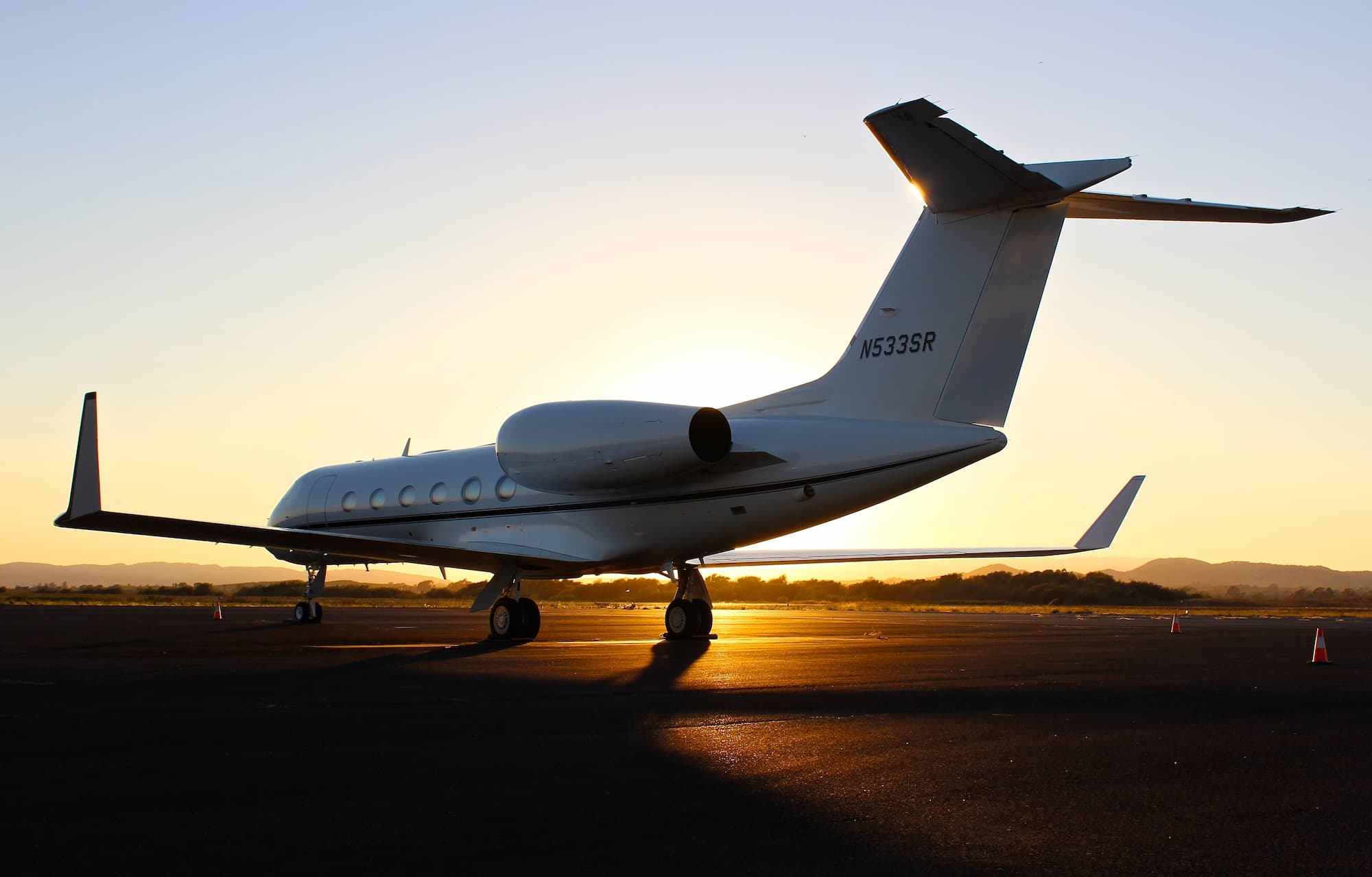 private plane during sunset