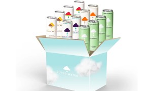 Cloud Water Survivalist drink pack in box with 12 varied cans.