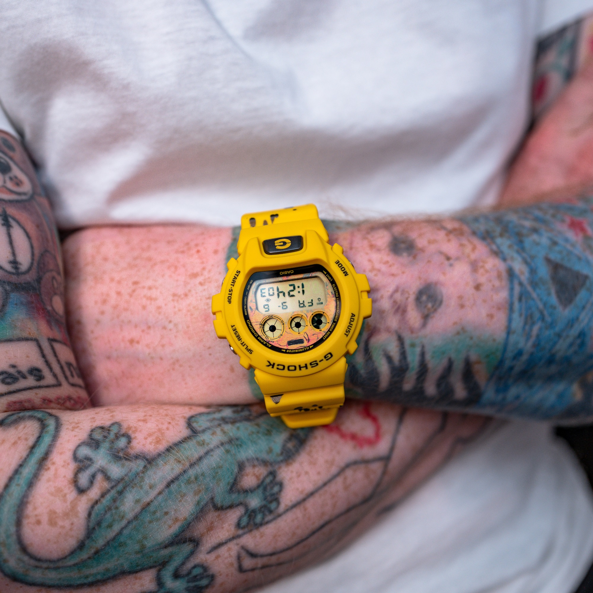 Ed Sheeran G-SHOCK Subtract watch on his wrist