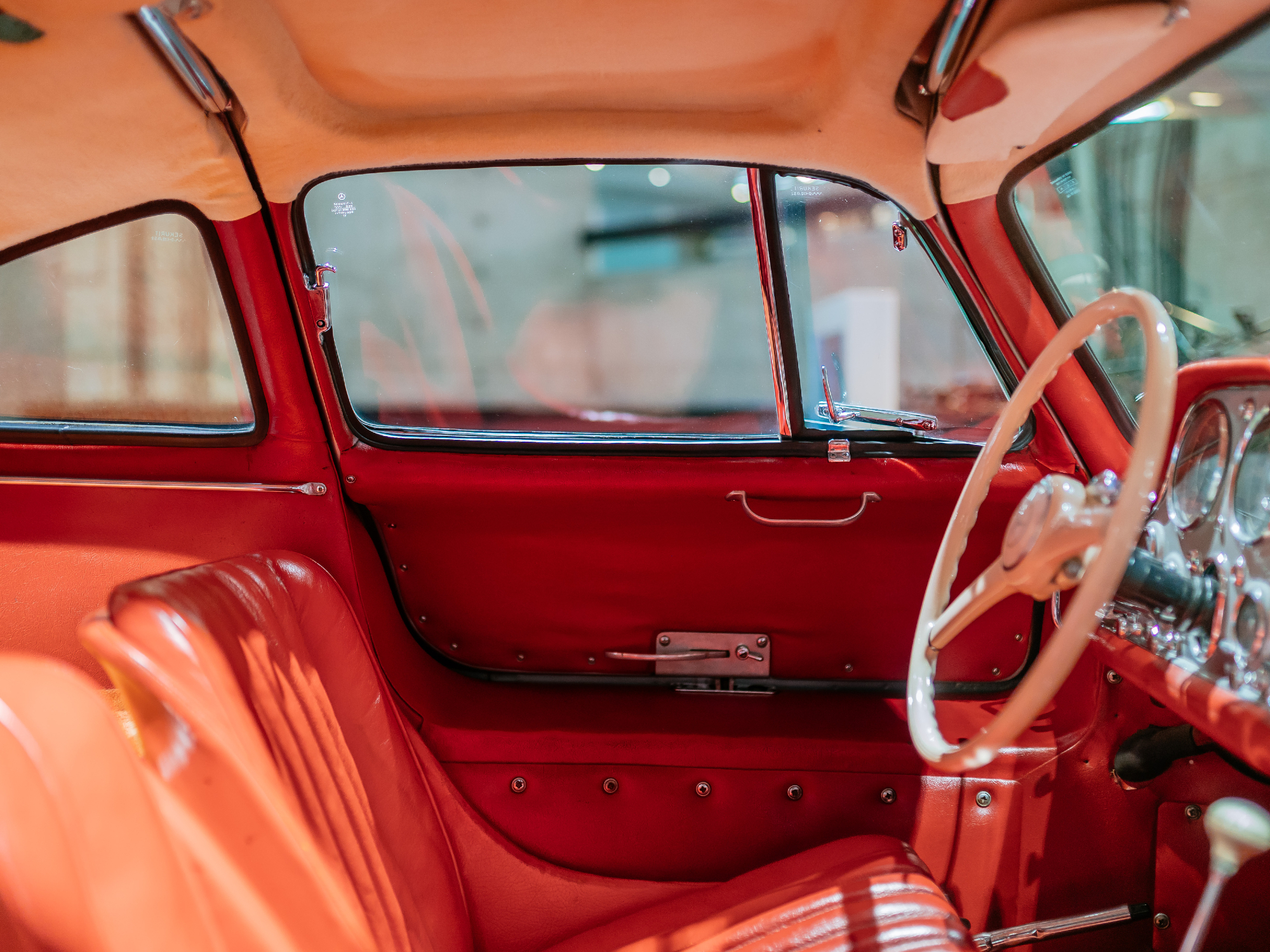 mercedes benz 300 sl gullwing interior of the coupe on display at museum