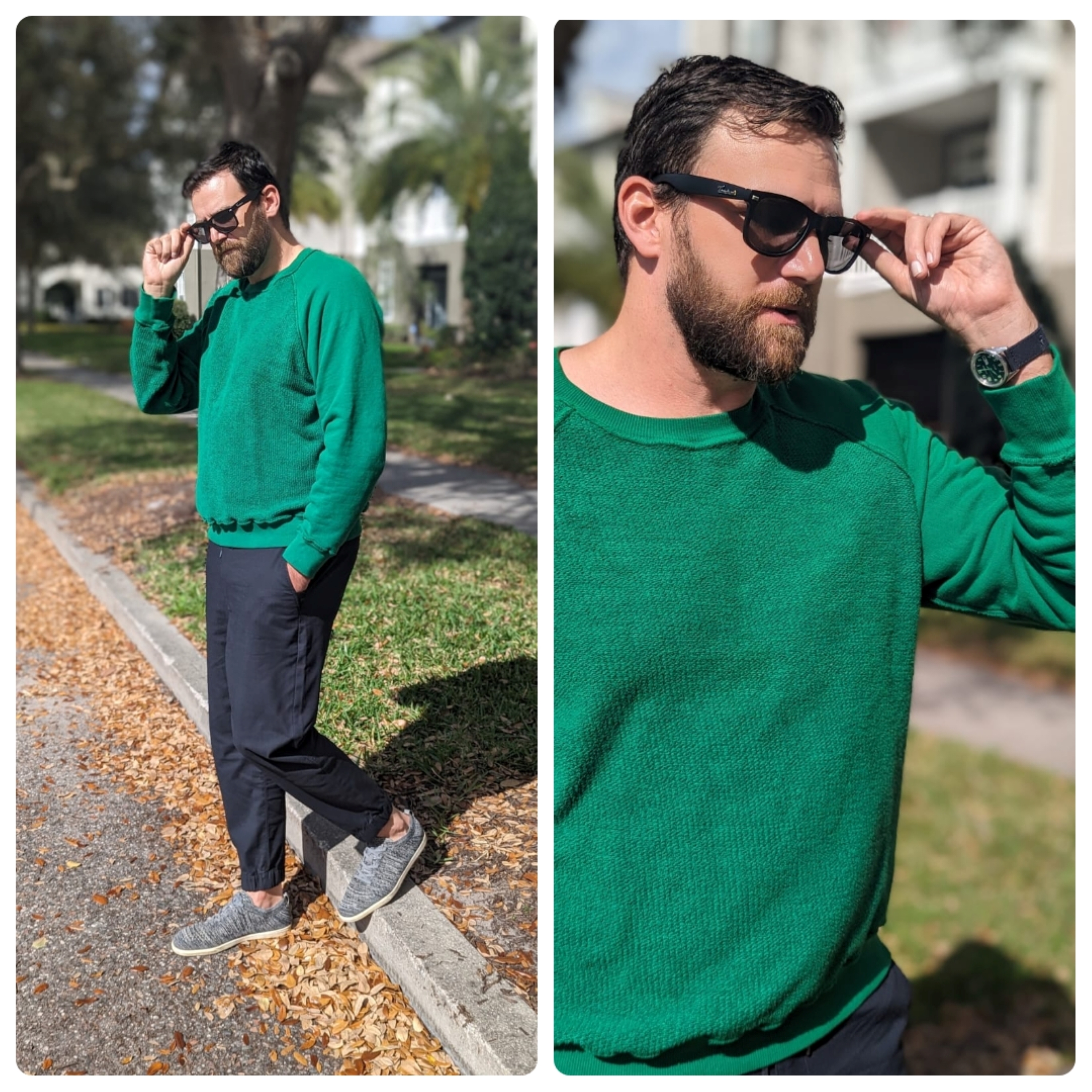 Man in green sweatshirt and black joggers