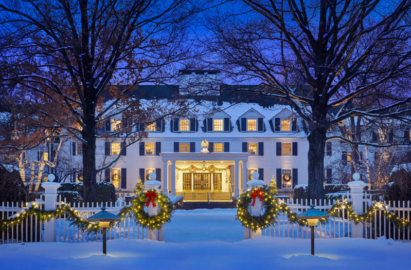 A photograph of the Woodstock Inn & Resort in the snow.