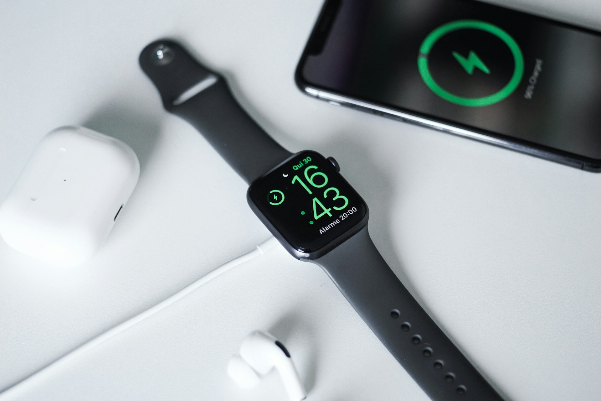An Apple Watch charging.