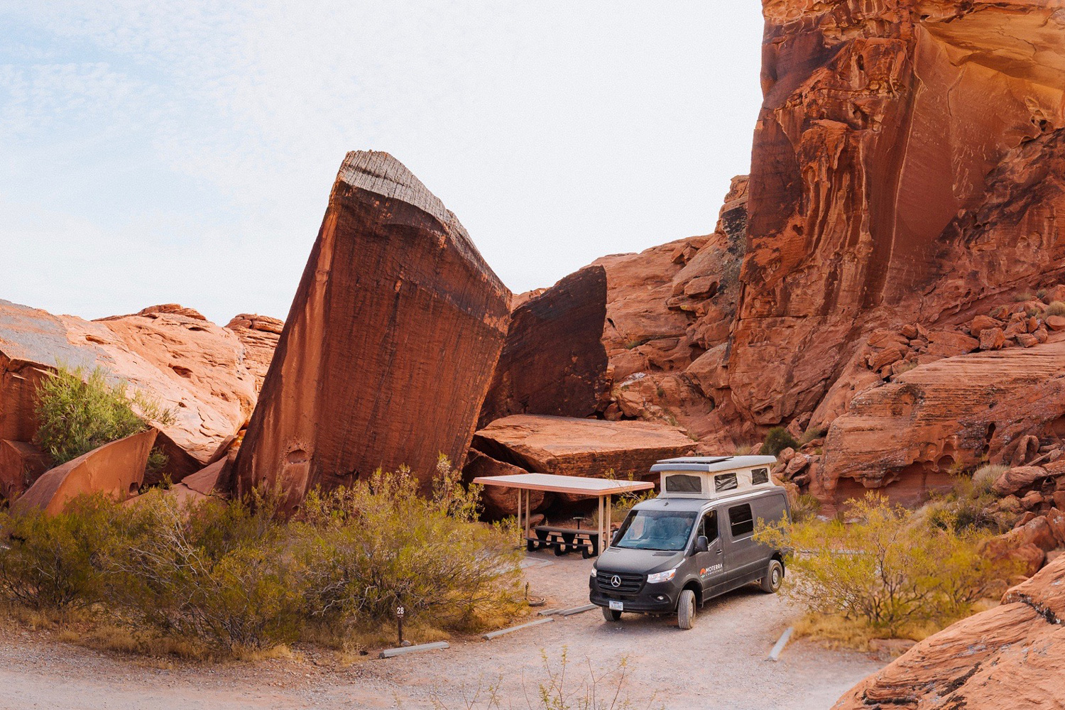 Moterra Campervan rental parked in a Utah National Park campsite.