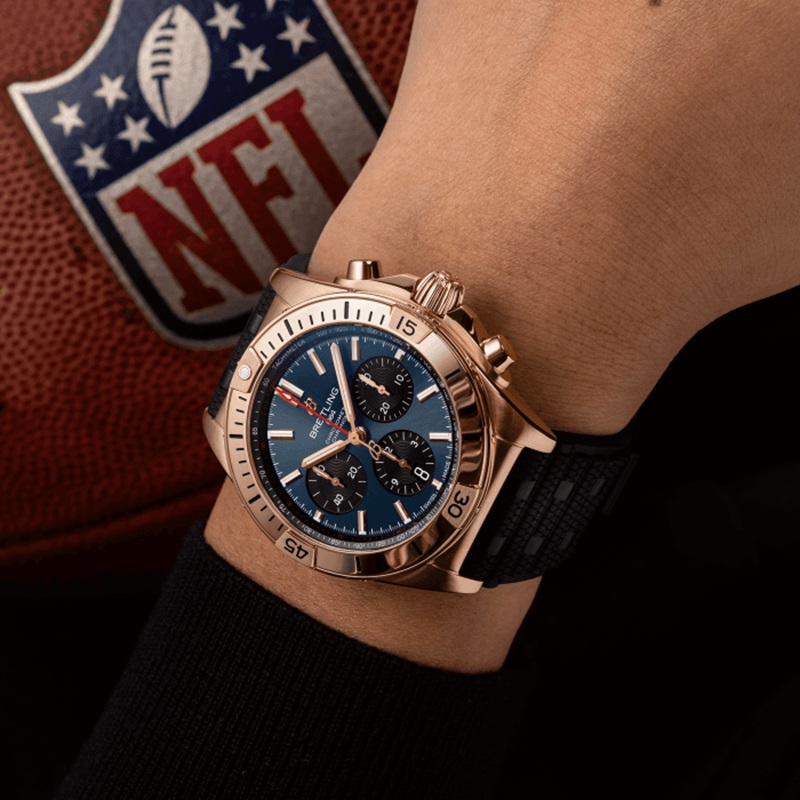 Breitling Chronomat B01 42 Super Bowl LVIII on wrist