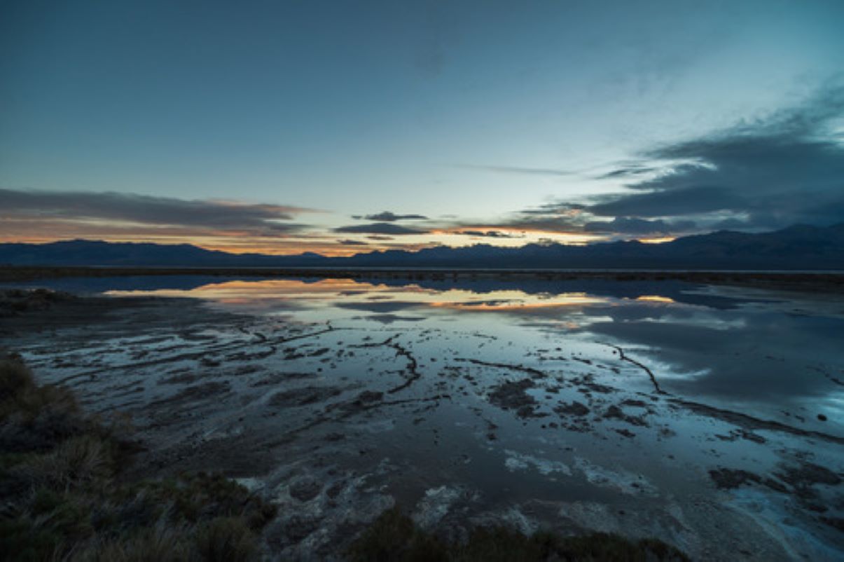 Sunset at Badwater Basin in Death Valley.