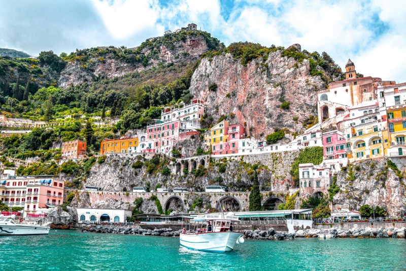Buildings along cliffs on Amalfi Coast