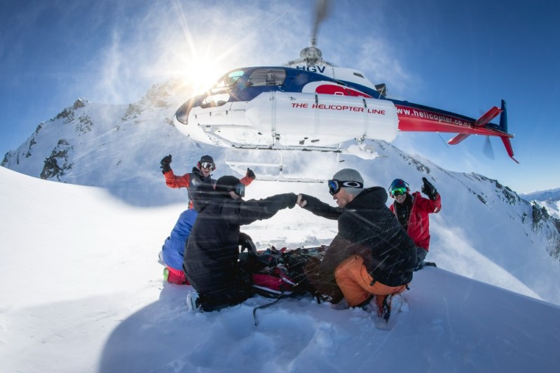 People heli-skiing in New Zealand