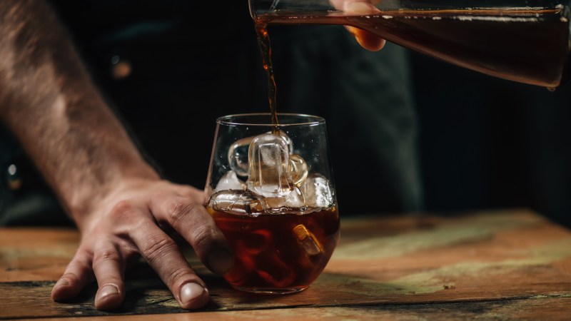 Pouring cold brew coffee