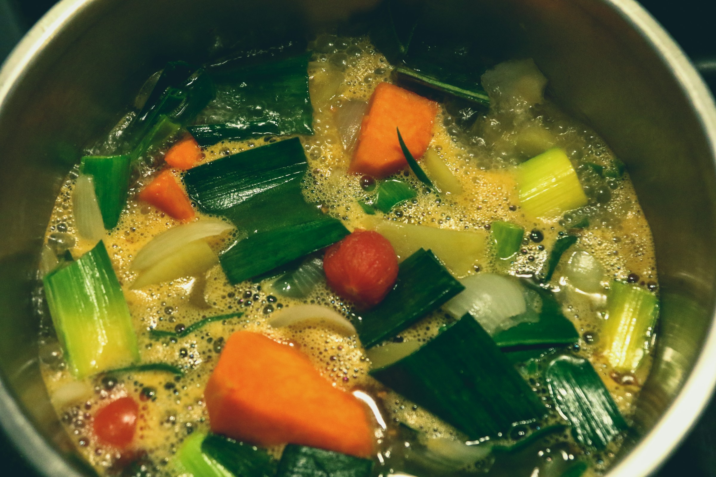 Vegetables simmering in pot