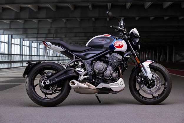 2024 Triumph Trident 660 Special Edition parked in parking garage direct right profile.