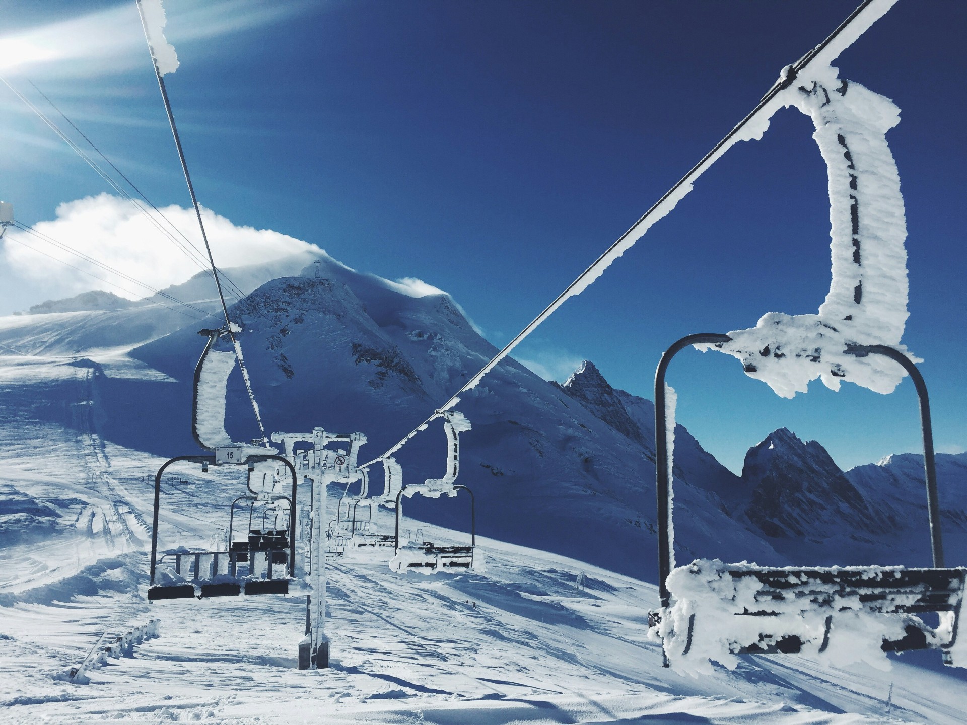 Frozen chairlift in Tignes, Rhone-Alps, France