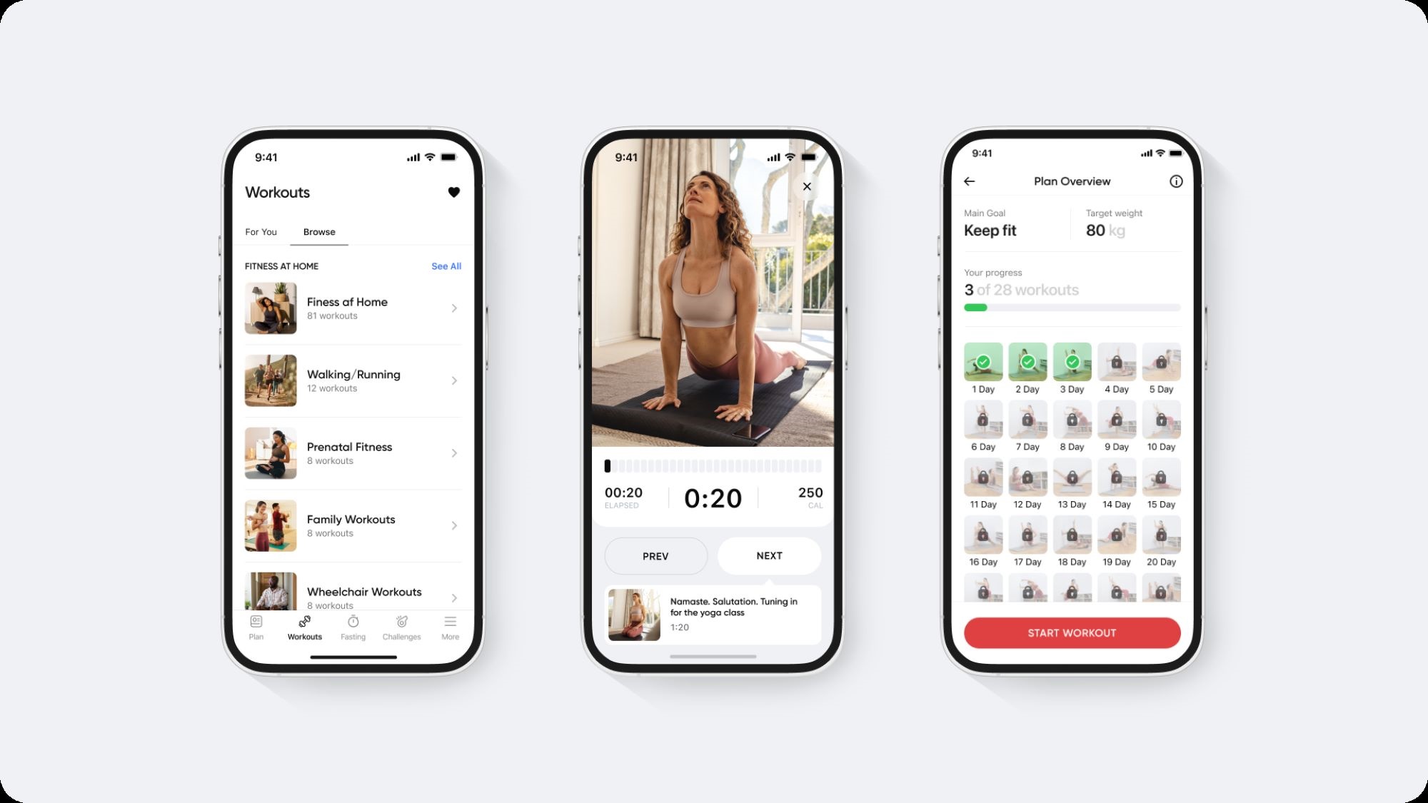 My Plan Overview Better Me Health Coaching App three screen layout on grey background