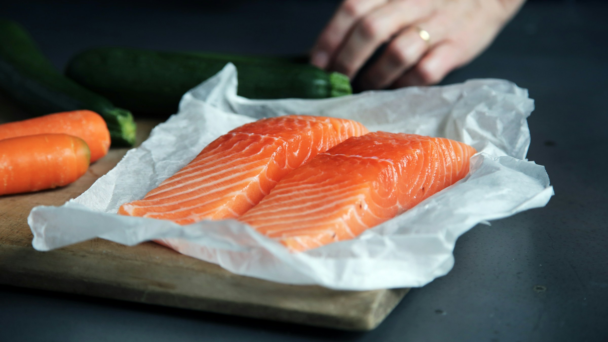 Raw salmon filets