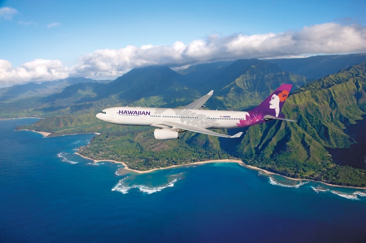 Hawaiian Airlines airplane over the ocean