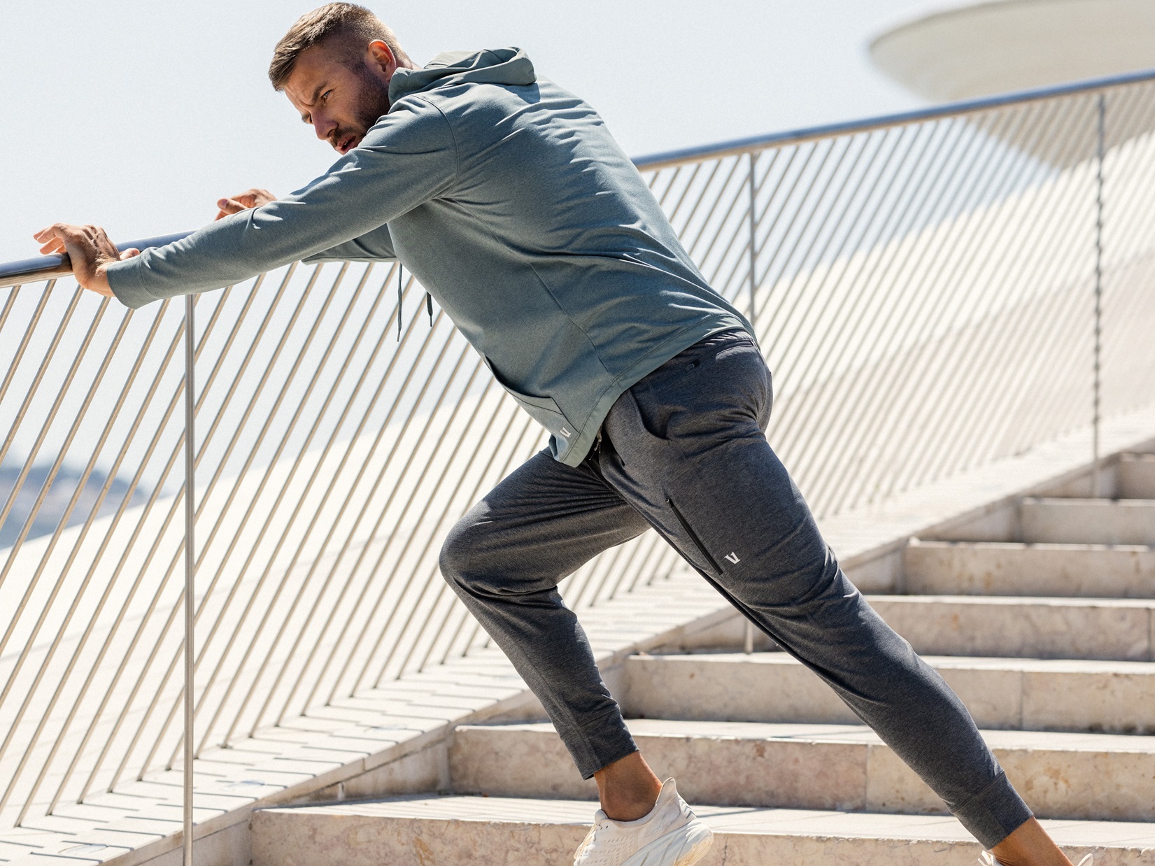Vuori Sunday Collection apparel worn while working out