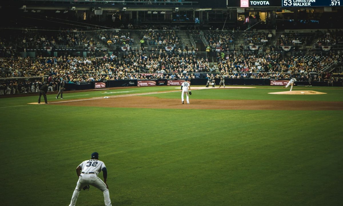 baseball game at night in stadium