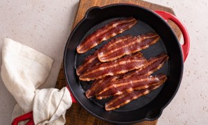 Turkey bacon in a pan