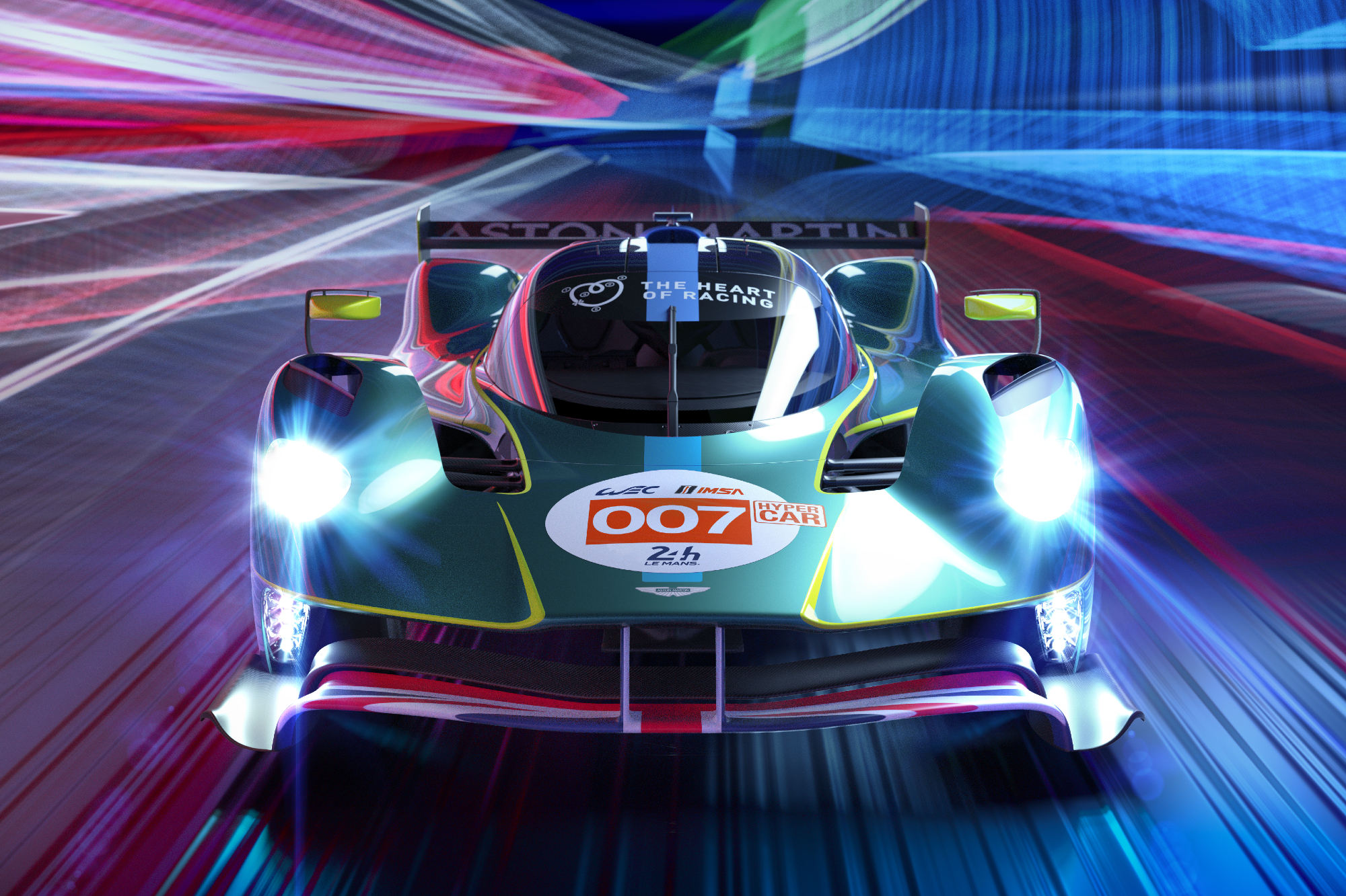 Aston Martin Valkyrie hypercar to 24 Hours of Le Mans in 2025 direct front view.