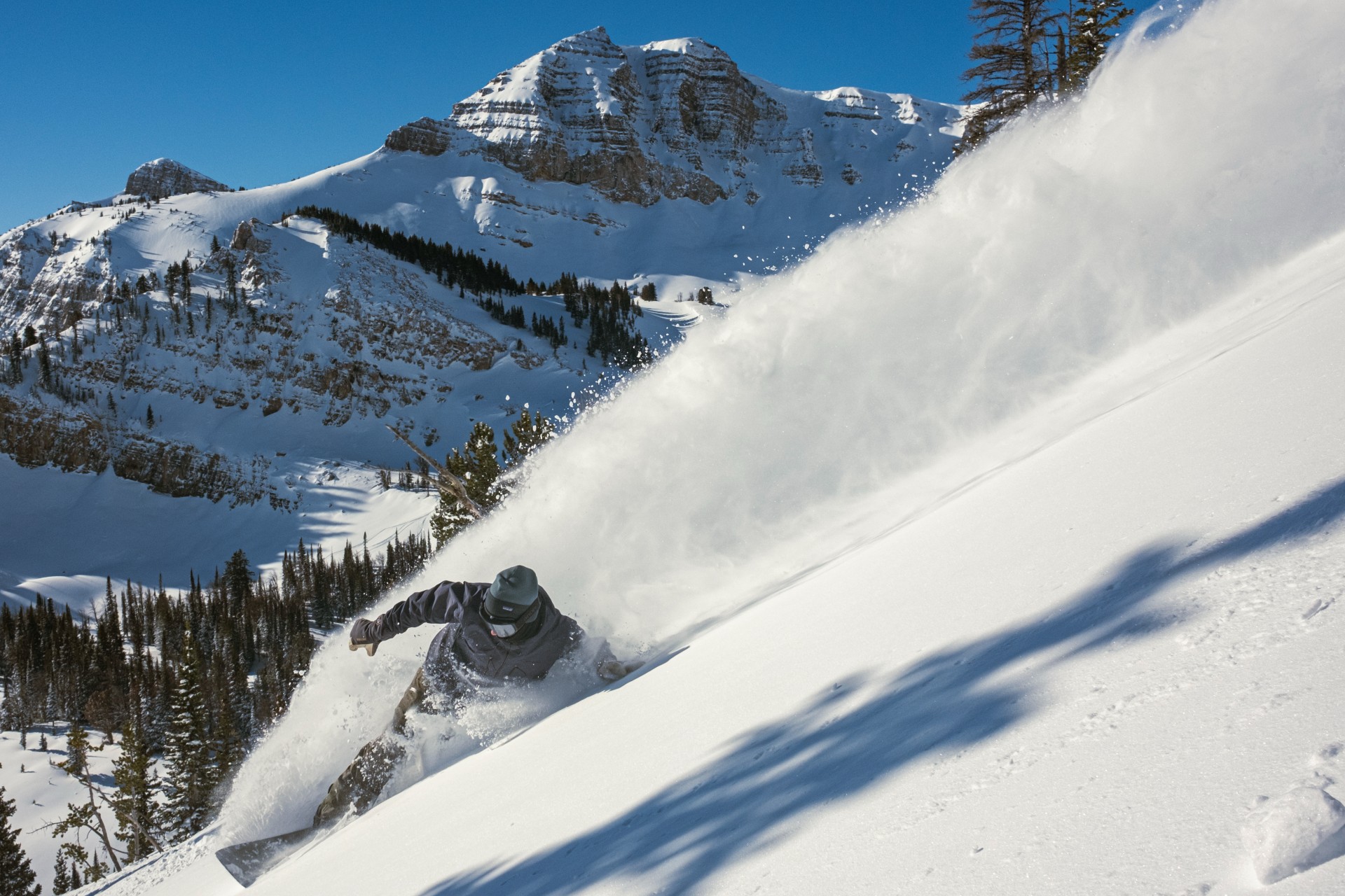 Powder day snowboarding at Jackson Hole