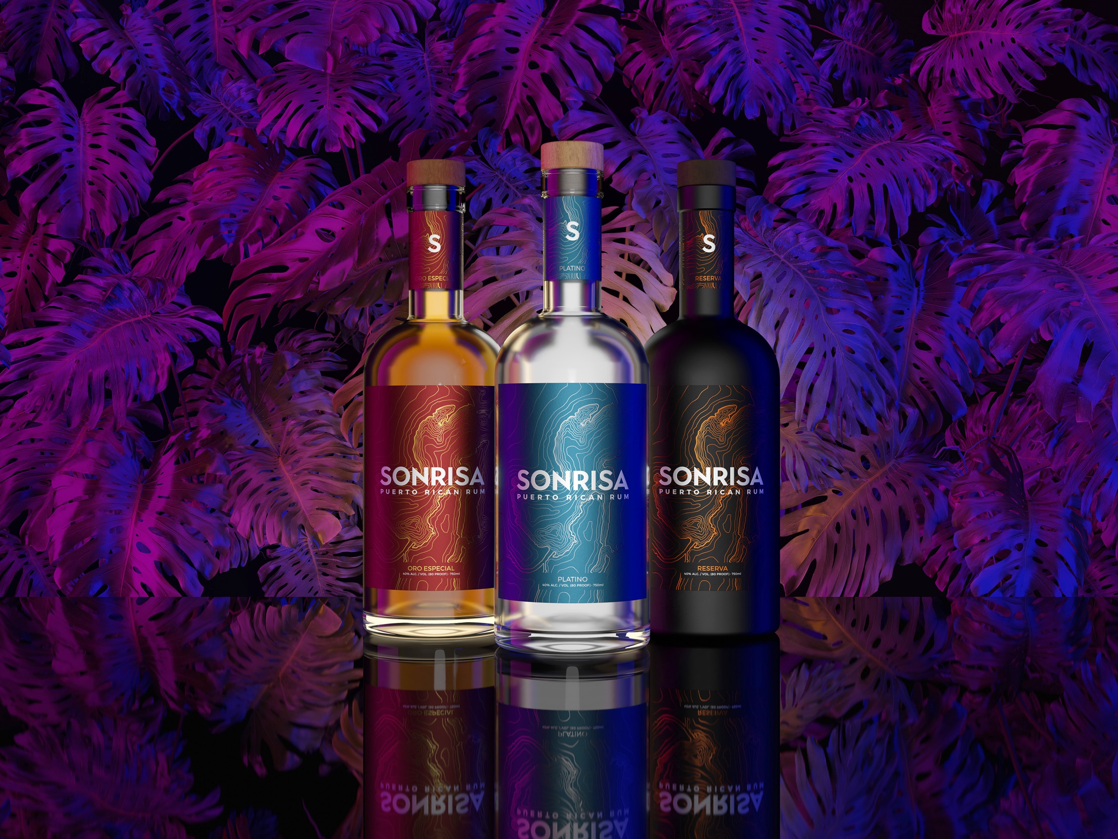 Sonrisa Rum bottles with colorful background