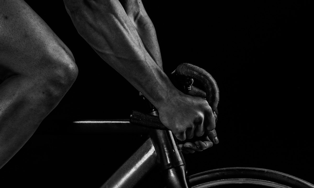 a man on a stationary bike