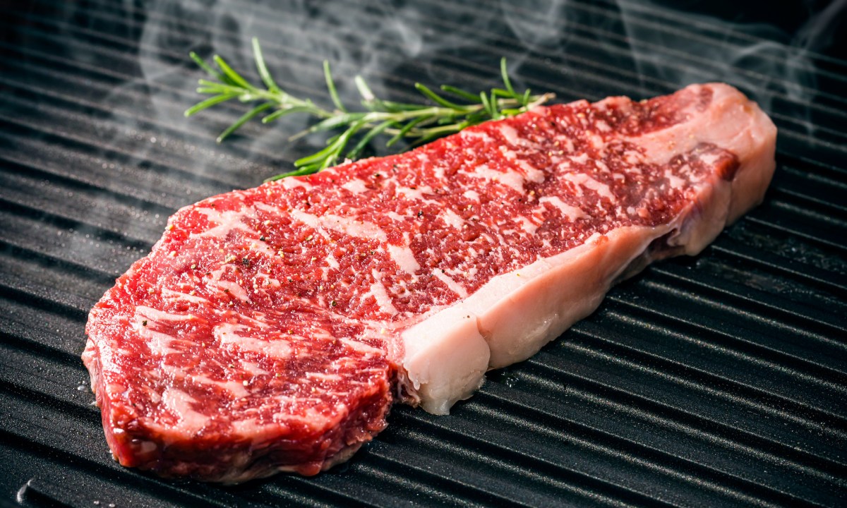 Wagyu steak on grill