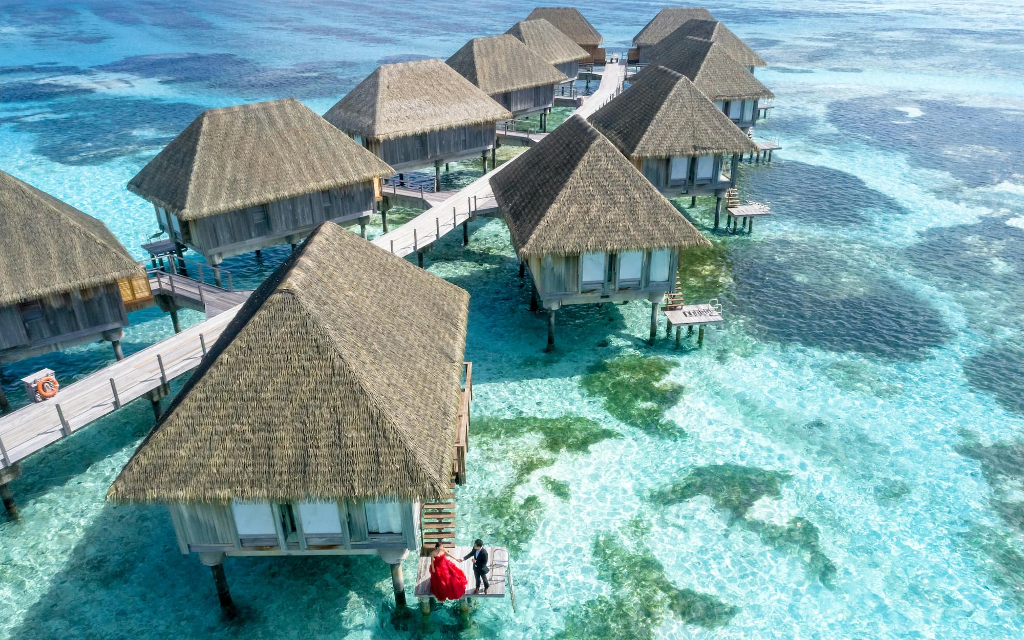 aerial photography of bungalows in water