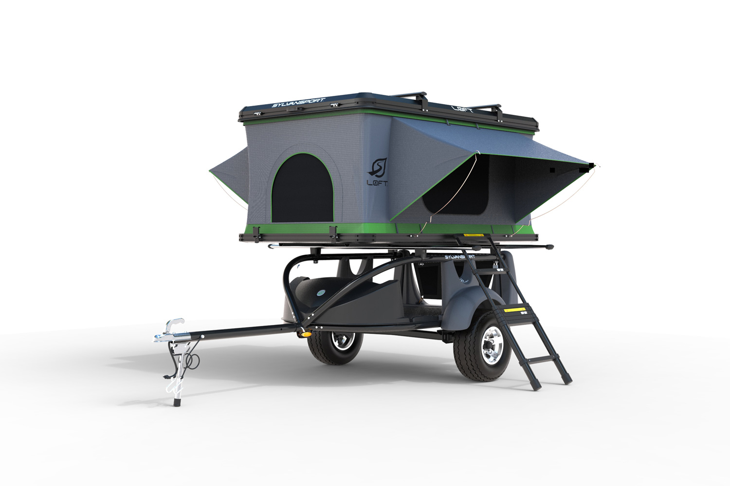 SylvanSport's 2025 TraiLoft HD Micro Camper isolated on a plain white studio background