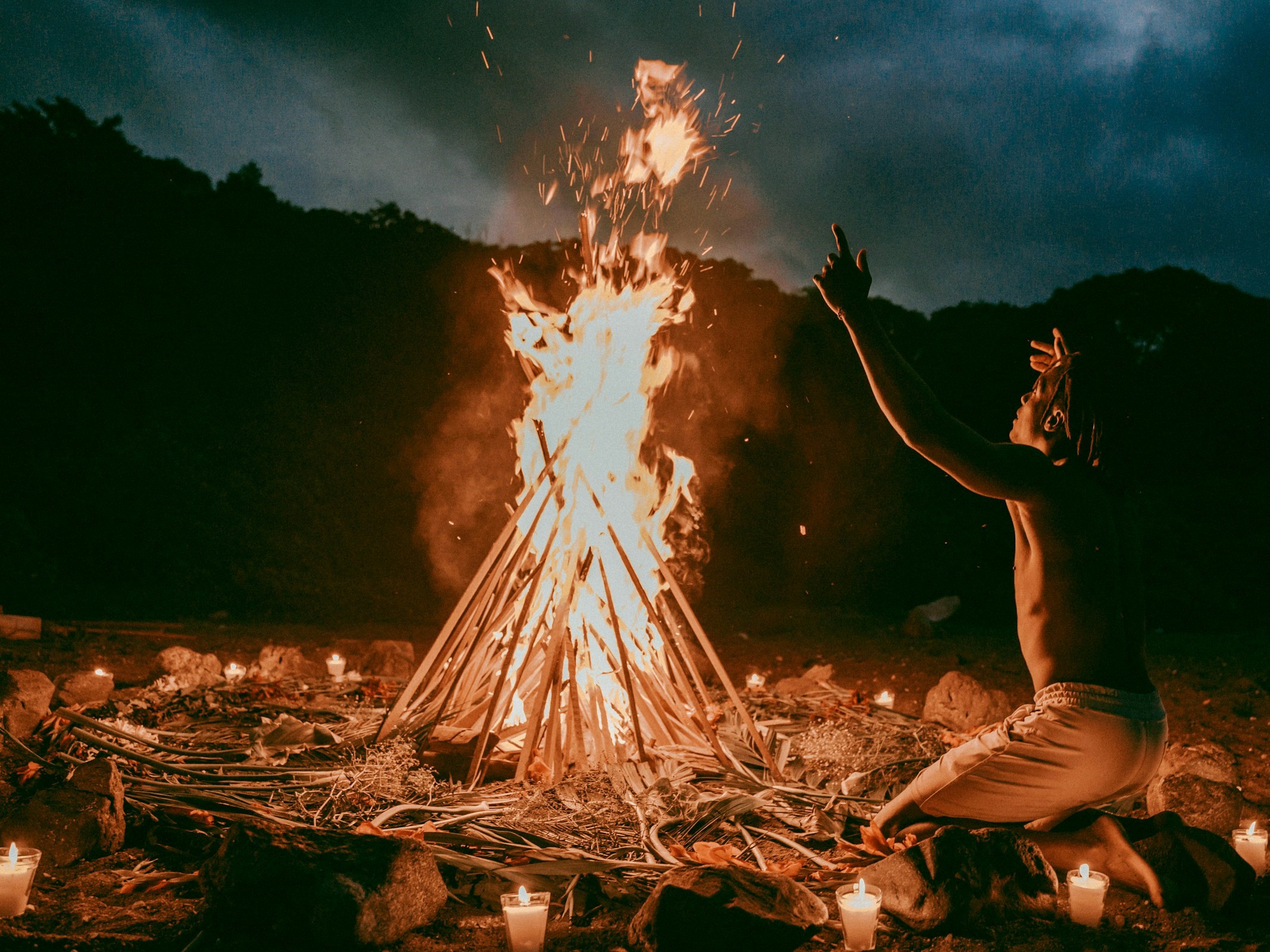 Mayans celebrating with fire candid photo.