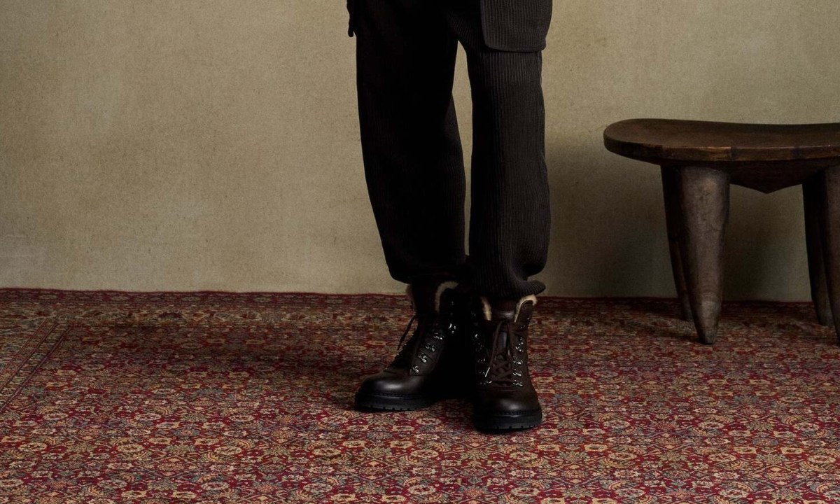 model wearing Kith x Armani hiker boot