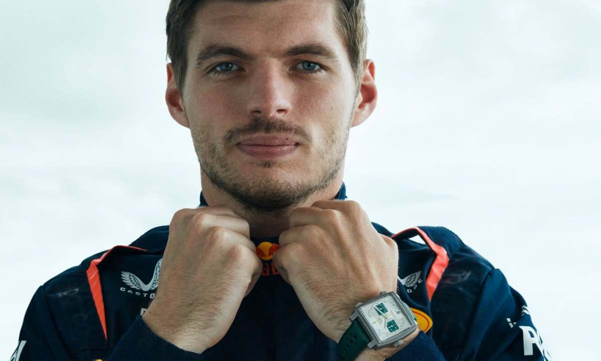Max Verstappen wearing the Tag Heuer Monaco Chronograph Racing Green