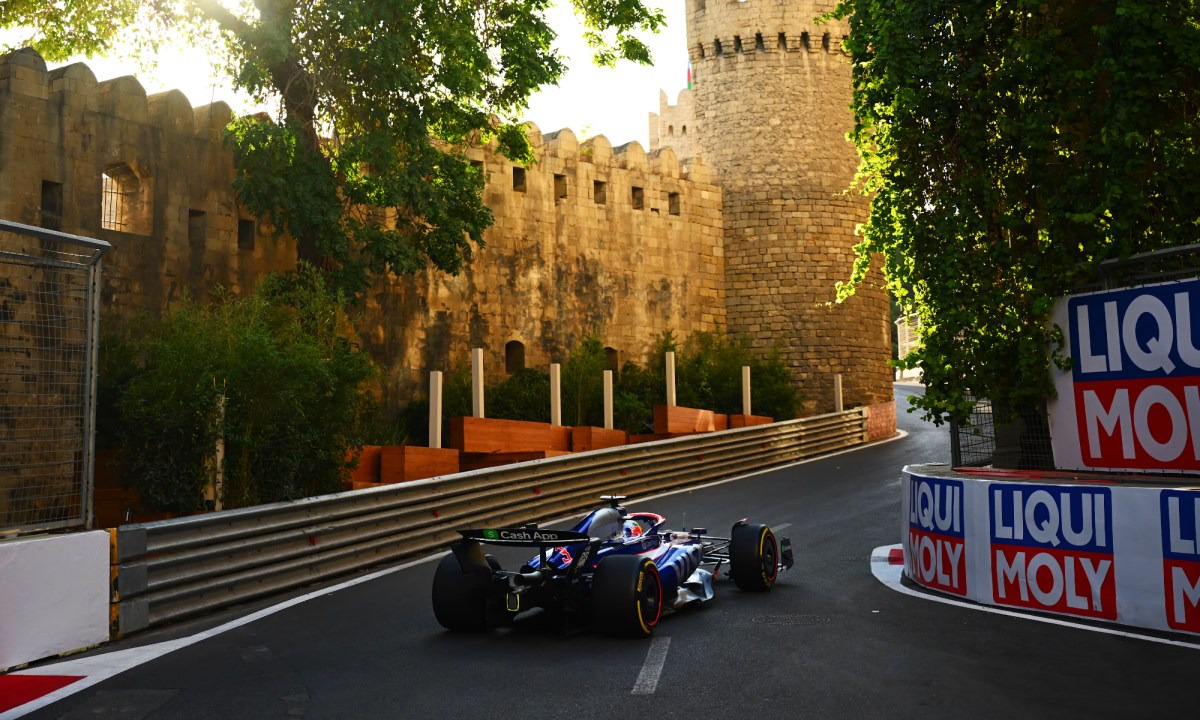 Racing by Medieval walls in the F1 Azerbaijan Grand Prix
