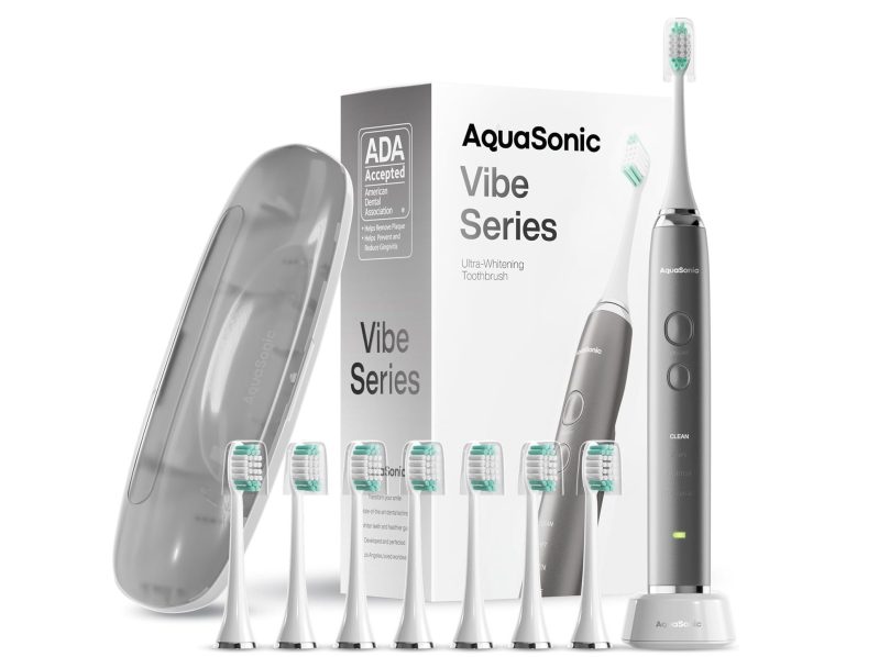 An image of everything that comes with the AquaSonic Vibe Series pack.