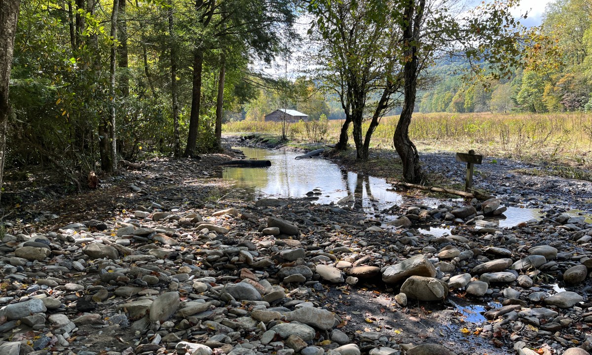 Road damage at Great Smoky Mountains after Hurricane Helene