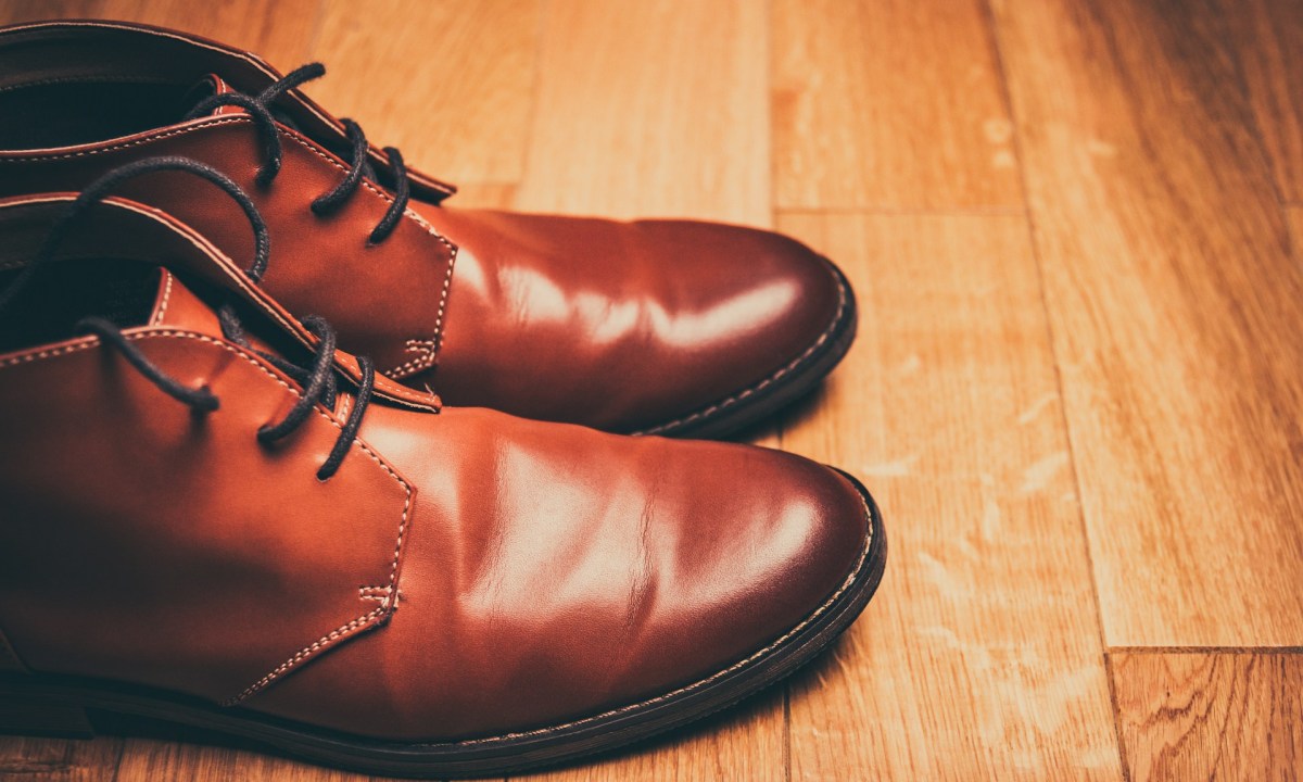 chukka boots on wood floor