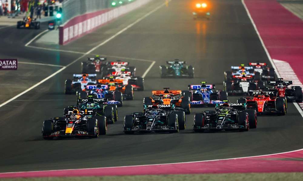 Formula 1 race cars during the 2023 Qatar Grand Prix.