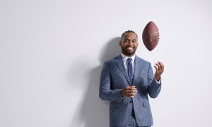 Tua Tagovailoa in a Perry Ellis Suit