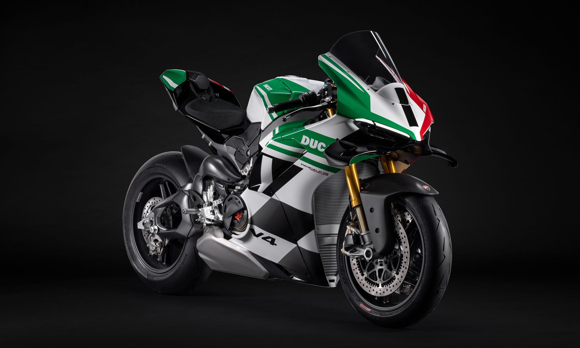 2024 Ducati Panigale V4 Tricolore limited edition right front three-quarter view.