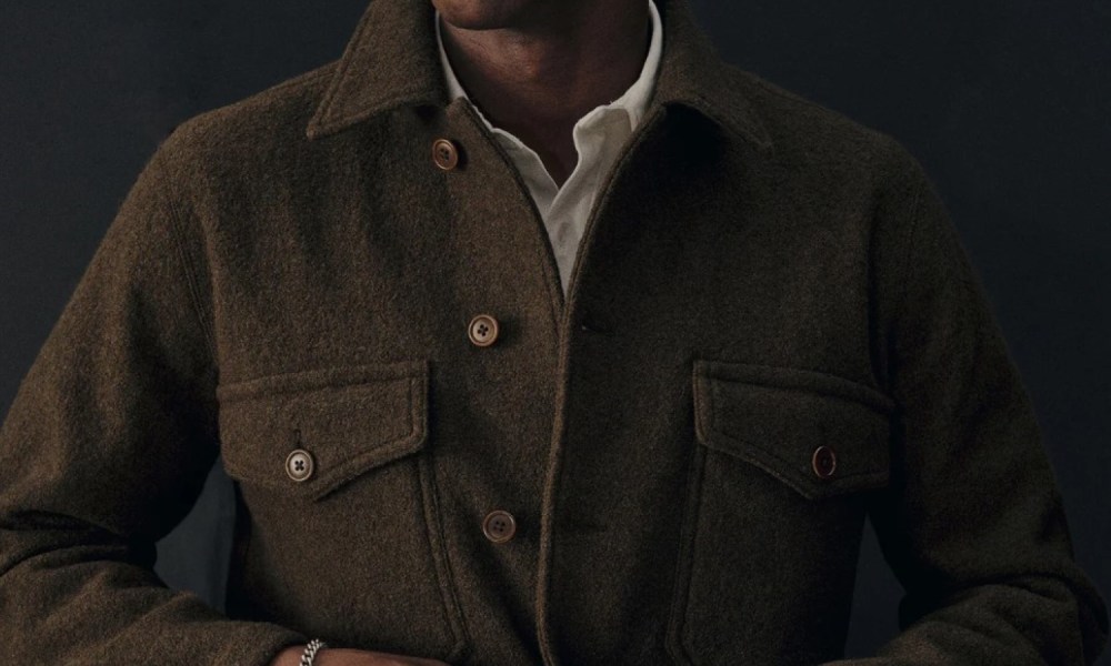 Buck Mason Marled River Rock Felted Field Shirt