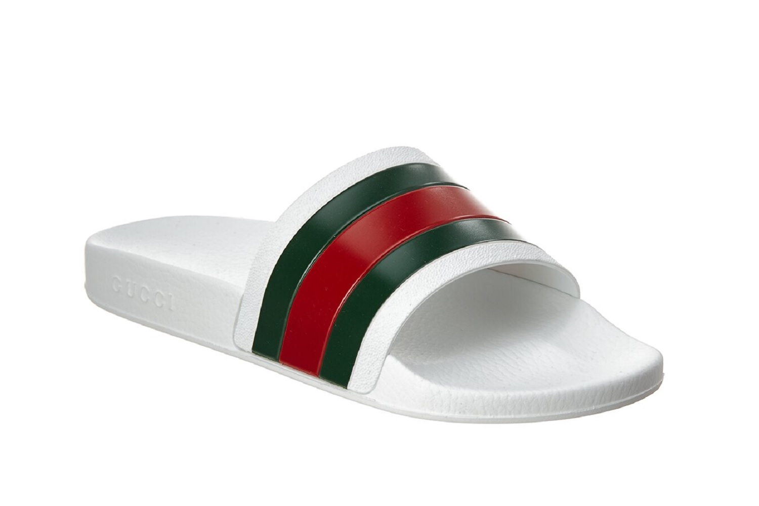 The Gucci Web Rubber Slide Sandal on a white background.