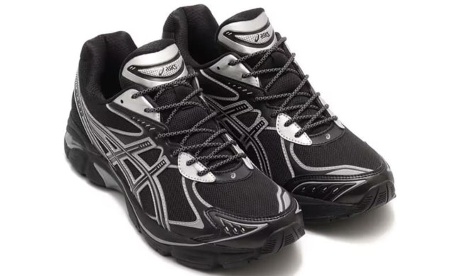 overhead view of black and grey sneakers